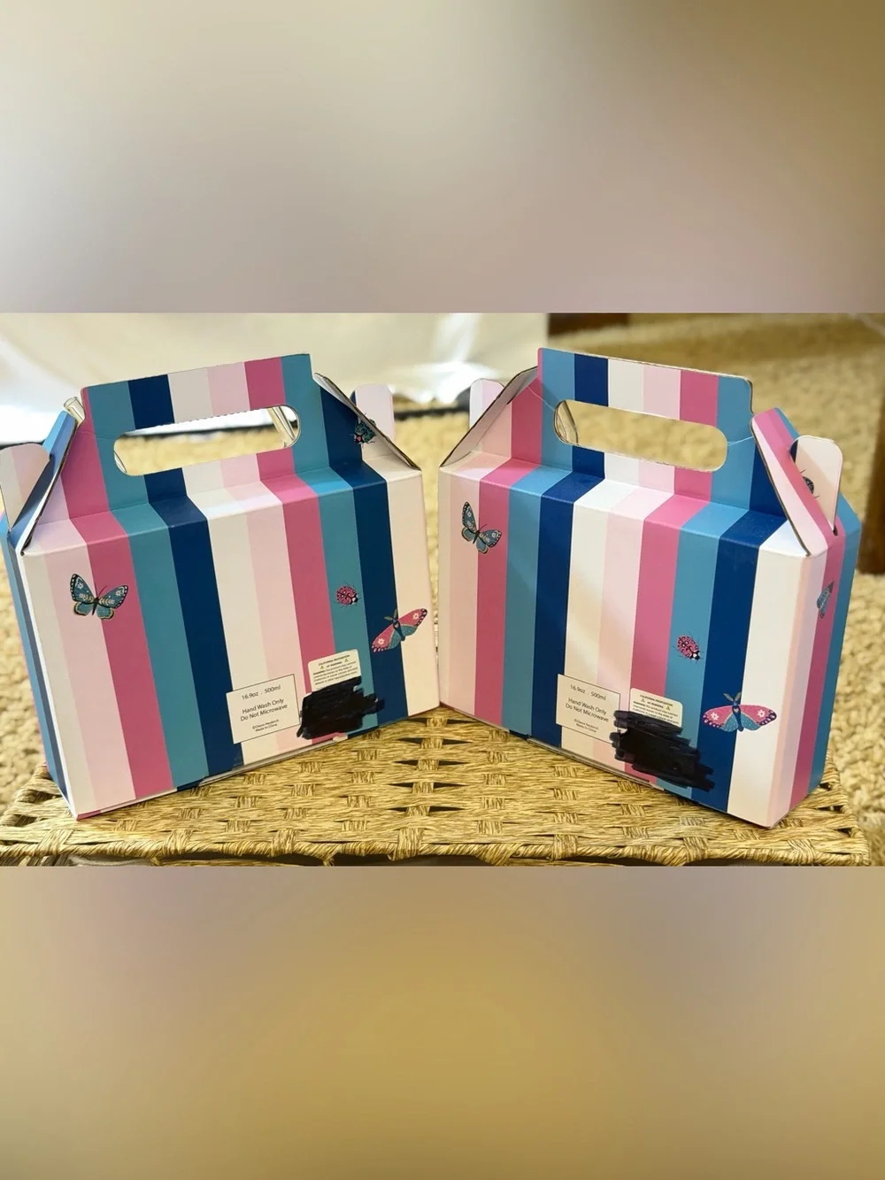 Butterfly Ceramic Tumbler Set - Pink & Blue Accents